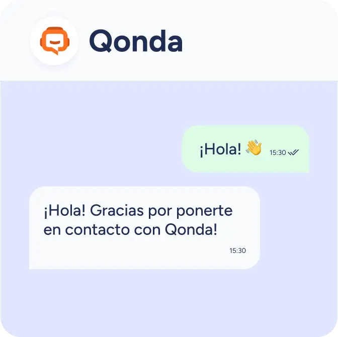 Mockup de conversación de WhatsApp generada por Qonda
