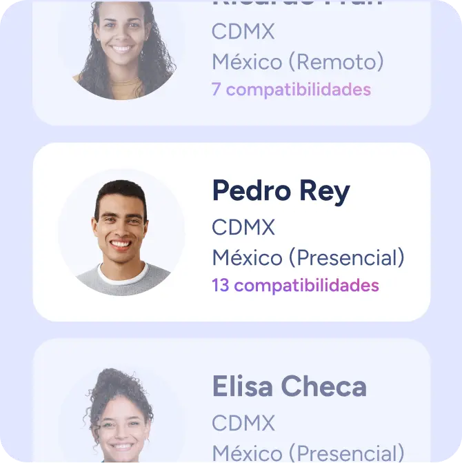 Mockup de listado de candidatos con análisis de compatibilidad