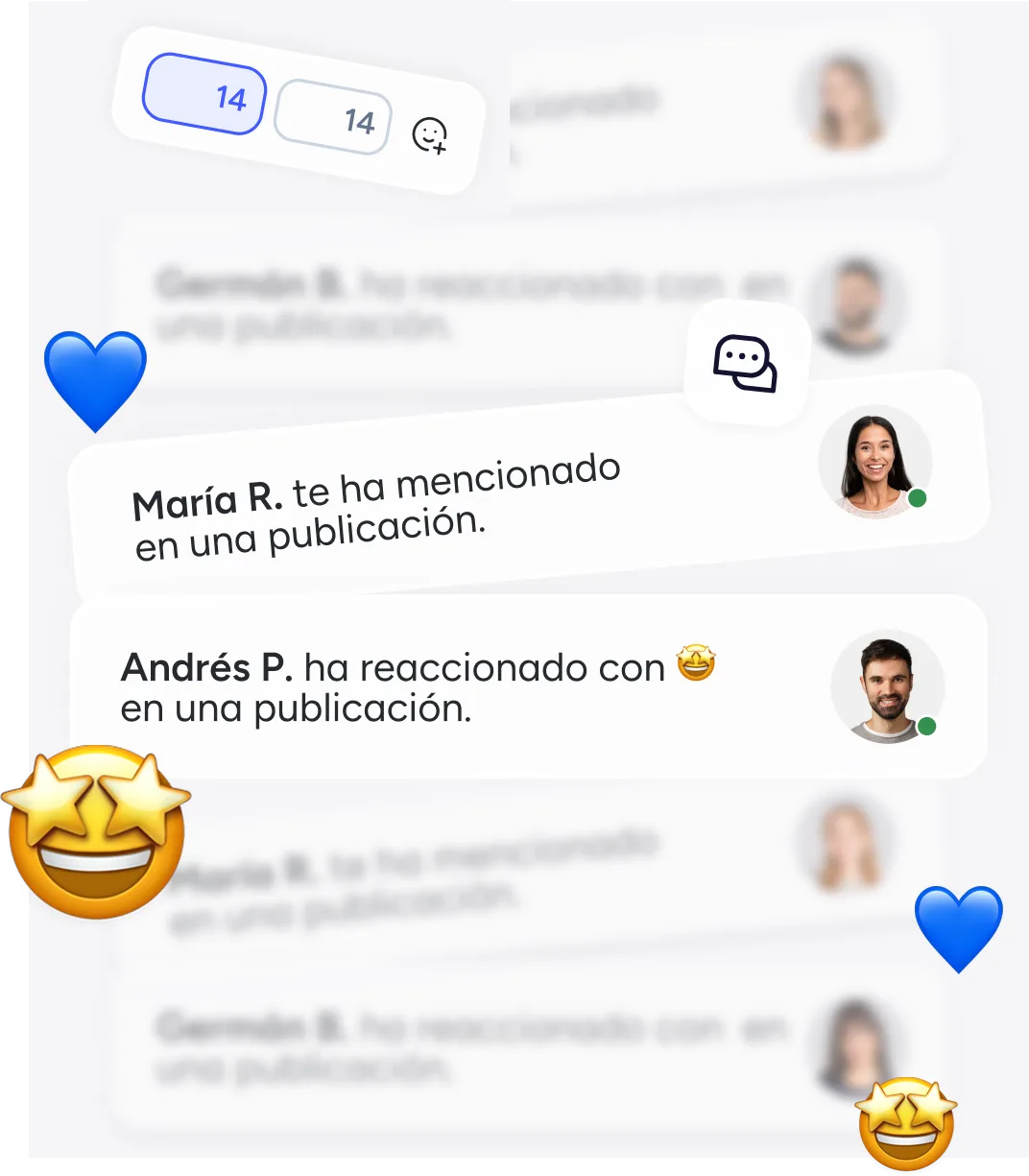 Notificaciones y reacciones de la red social corporativa de Sesame HR