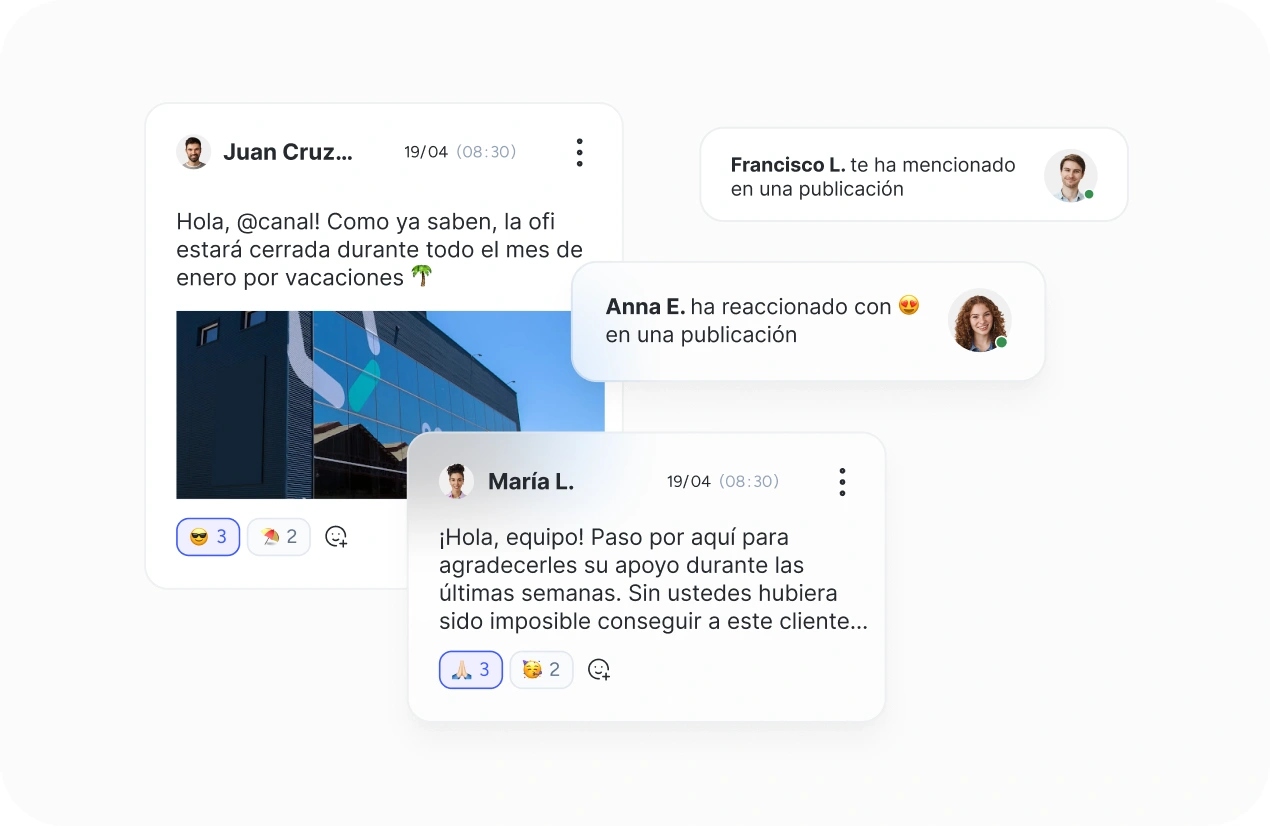 Publicaciones y reacciones del equipo en Comunidad