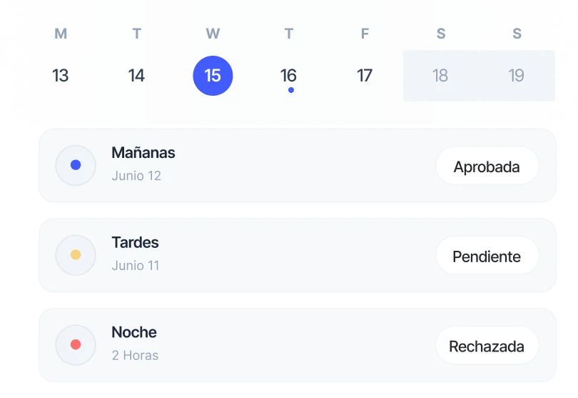 Turnos de mañana, tarde y noche aprobados, pendientes y rechazados